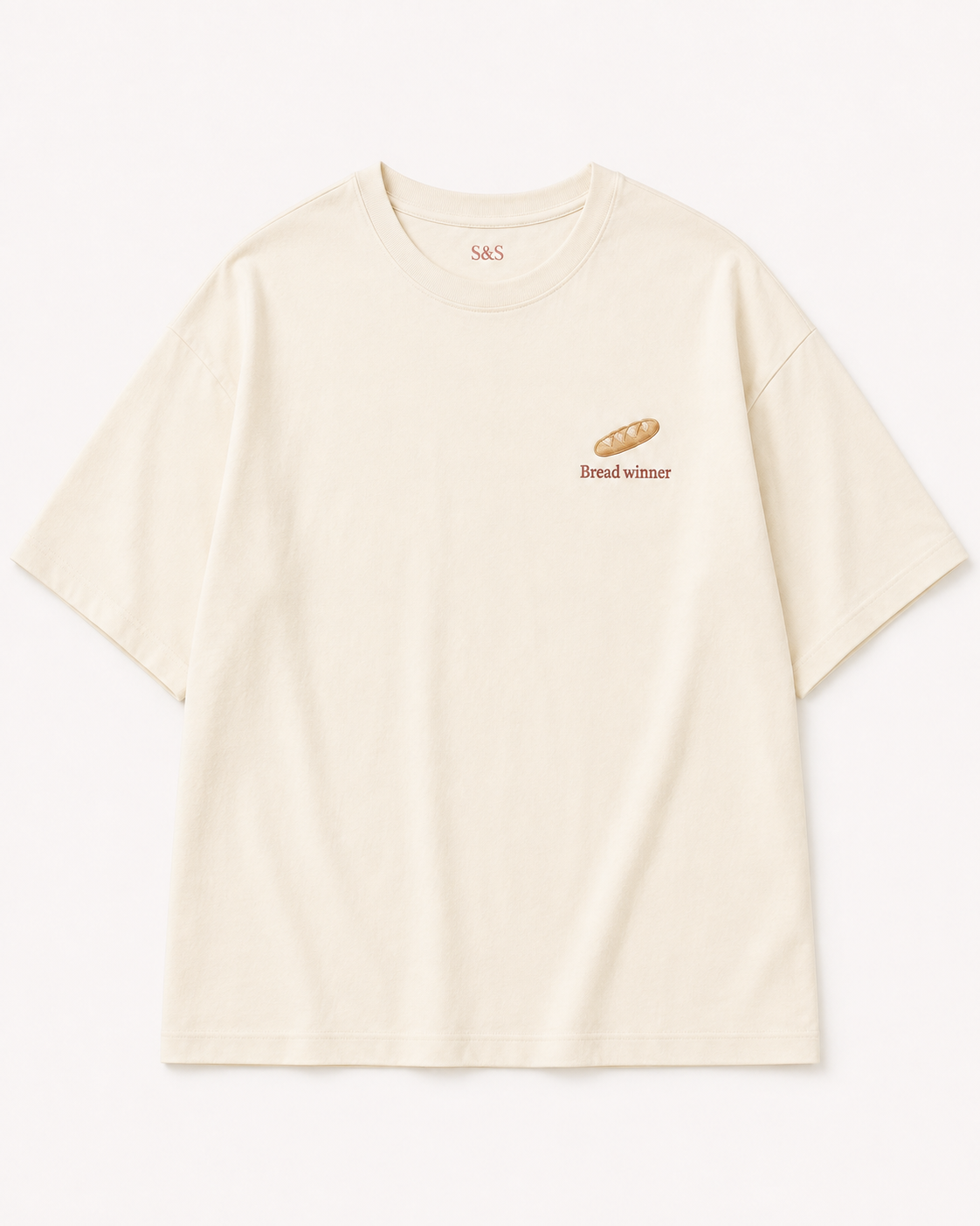 Sofia & Sterling Bread Winner cream oversized embroidered T-shirt