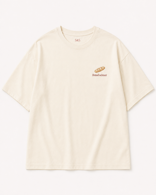 Sofia & Sterling Bread Winner cream oversized embroidered T-shirt