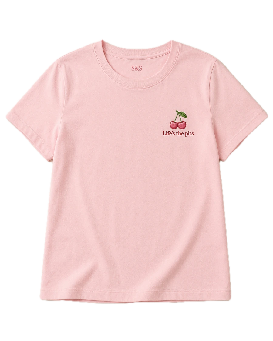Life’s the Pits Cherry T-Shirt in pink