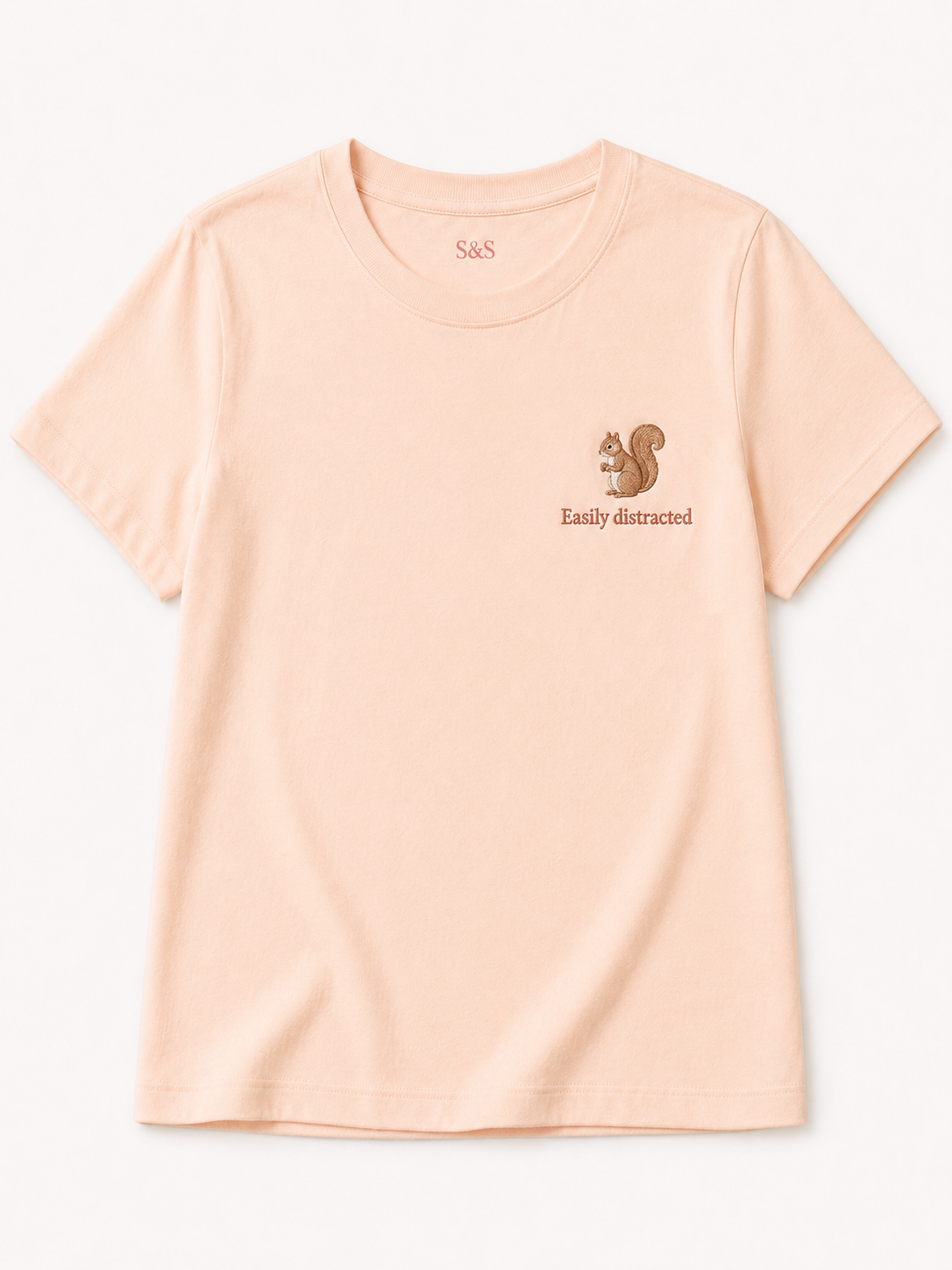 Sofia & Sterling Easily Distracted peach embroidered T-shirt