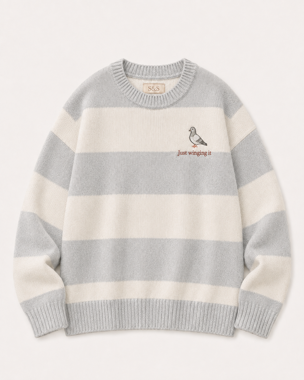 Sofia & Sterling Just Winging It grey striped knit jumper