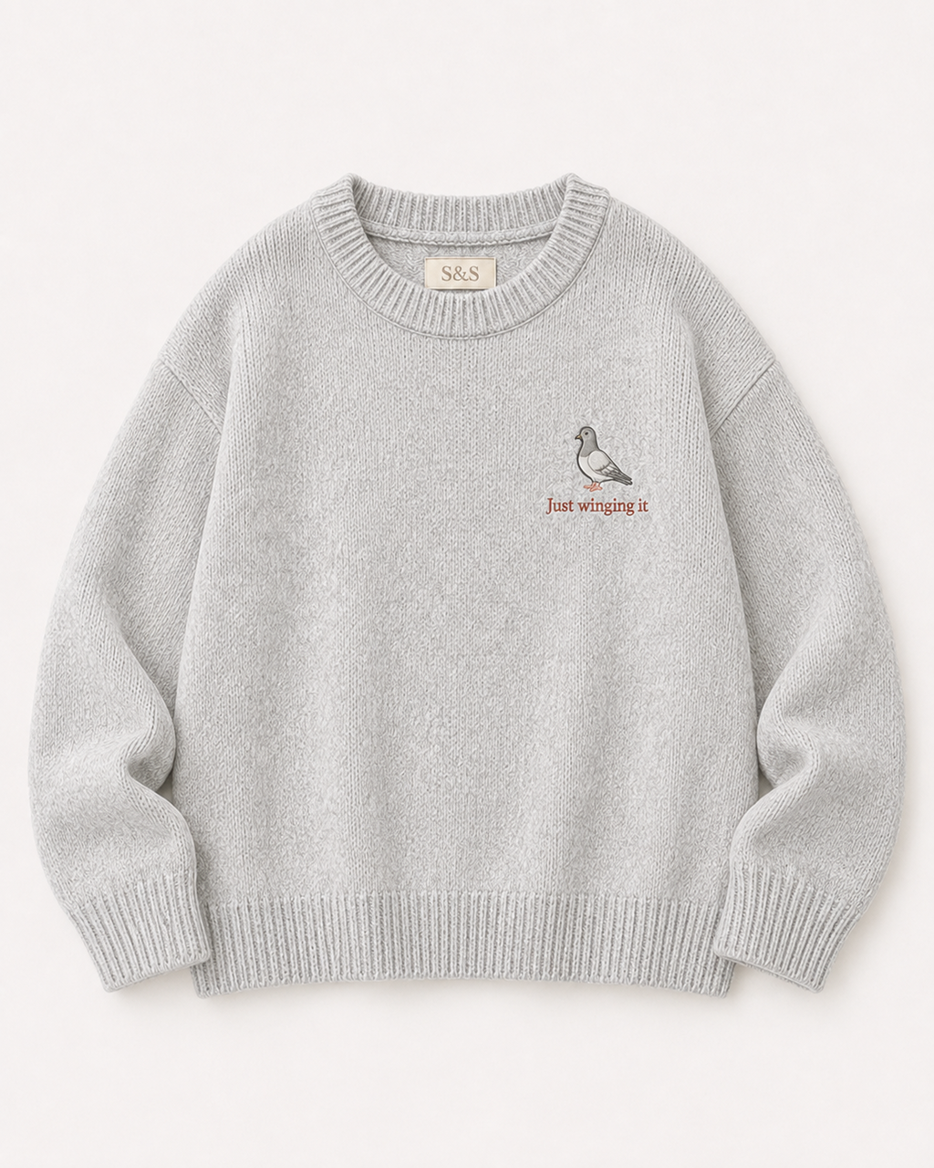 Sofia & Sterling Just Winging It grey solid knit jumper