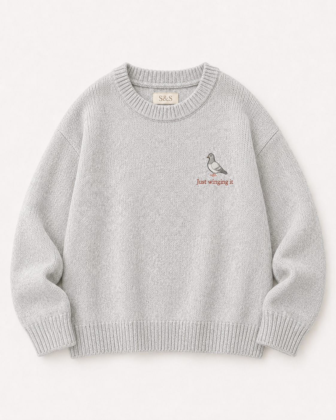 Sofia & Sterling Just Winging It grey solid knit jumper