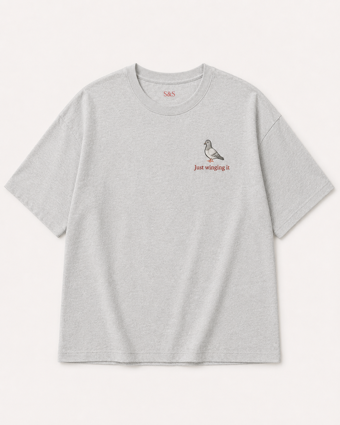 Sofia & Sterling Just Winging It grey oversized embroidered T-shirt