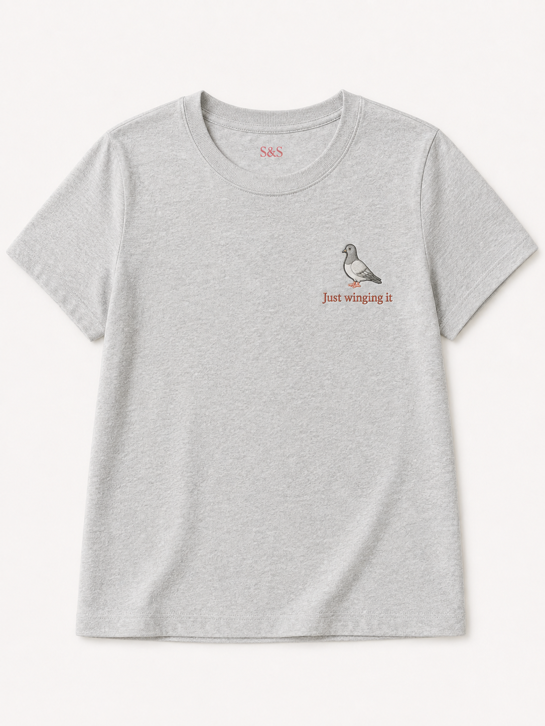 Sofia & Sterling Just Winging It grey embroidered T-shirt