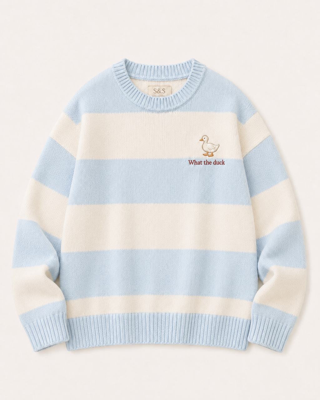 Sofia & Sterling What the Duck blue striped knit jumper
