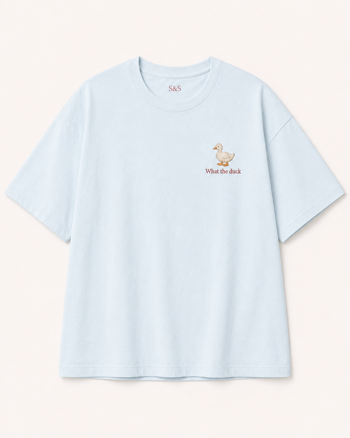 Sofia & Sterling What the Duck baby blue oversized embroidered T-shirt